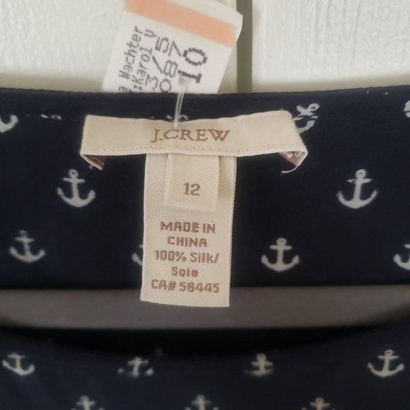 J Crew 100% Silk Nautical Blouse - Size 12 - Navy w/ Anchor Print - Picture 13 of 13
